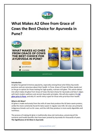 What Makes A2 Ghee from Grace of Cows the Best Choice for Ayurveda in Pune