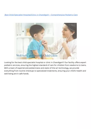 _Best Child Specialist HospitalClinic in Chandigarh – Comprehensive Pediatric Care