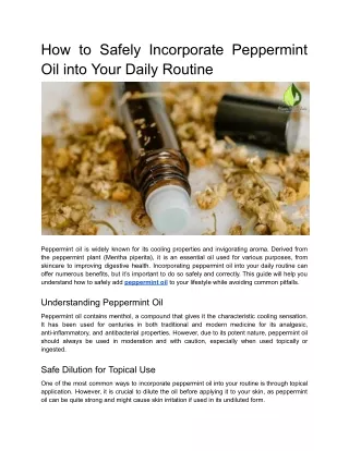 How to Safely Incorporate Peppermint Oil into Your Daily Routine