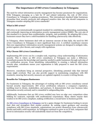 The Importance of ISO 27001 Consultancy in Telangana