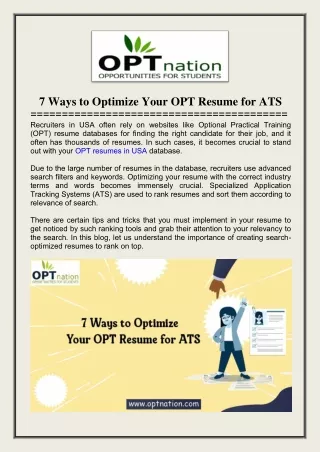 7 Ways to Optimize Your OPT Resume for ATS