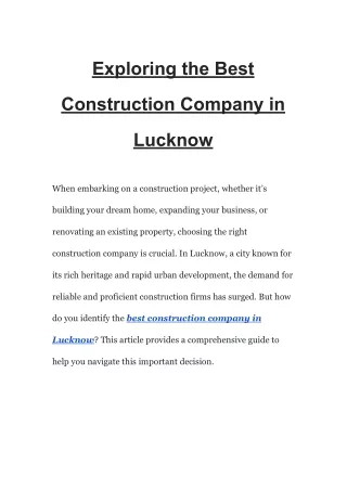 Exploring the Best Construction Company in Lucknow