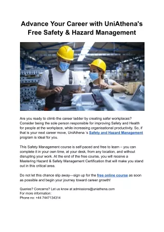 Advance Your Career with UniAthena's Free Safety & Hazard Management