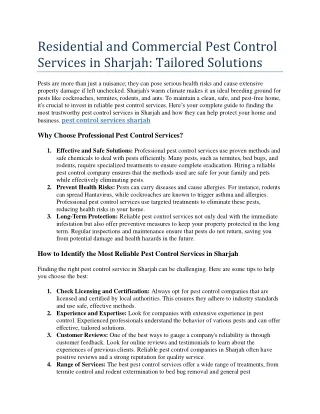 Residential and Commercial Pest Control Services in Sharjah: Tailored Solutions