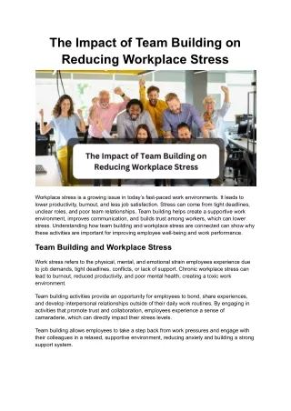 The Impact of Team Building on Reducing Workplace Stress