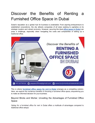 Discover the Benefits of Renting a Furnished Office Space in Dubai