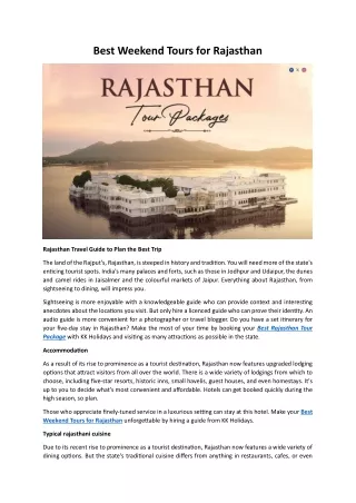 Best Weekend Tours for Rajasthan