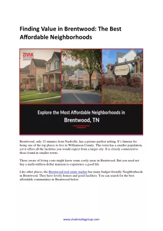 Affordable Neighborhoods in Brentwood, Tennessee