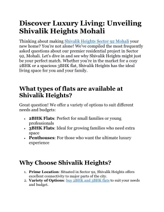 Discover Luxury Living in shivalik heights mohali