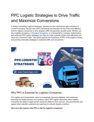 PPC Logistic Strategies to Drive Traffic and Maximize Conversions
