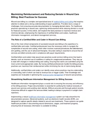 Maximizing Reimbursement and Reducing Denials in Wound Care Billing