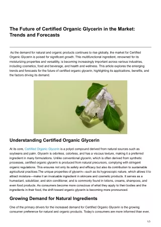 The Future of Certified Organic Glycerin in the Market Trends and Forecasts