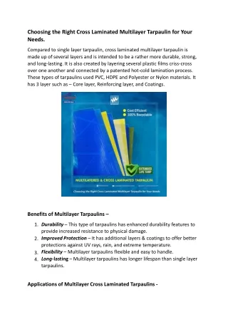 Choosing the Right Multilayer Cross Laminated Tarpaulin for Your Needs