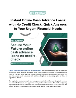 Effortless Online Cash Advance Loans with No Credit Check: Rapid Financial Solut