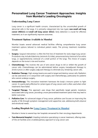 Personalized Lung Cancer Treatment Approaches: Insights from Mumbai's Oncologist