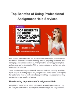 Top Benefits of Using Professional Assignment Help Services