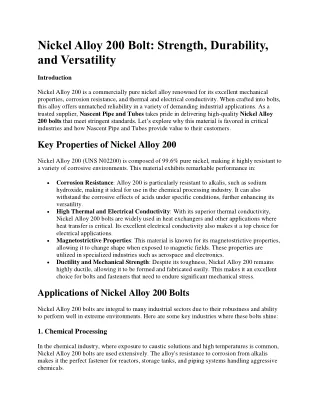 Nickel Alloy 200 Bolt Stockists