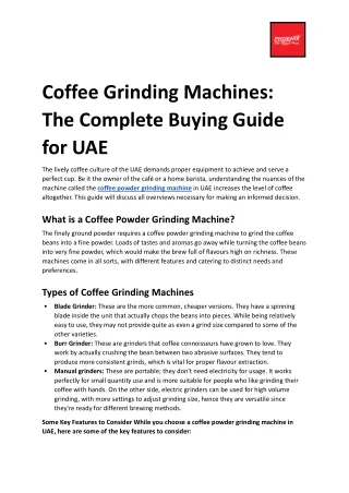 Coffee Grinding Machines: The Complete Buying Guide for UAE