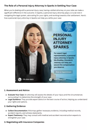The Role of a Personal Injury Attorney in Sparks in Settling Your Case