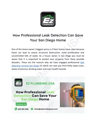 How Professional Leak Detection Can Save Your San Diego Home