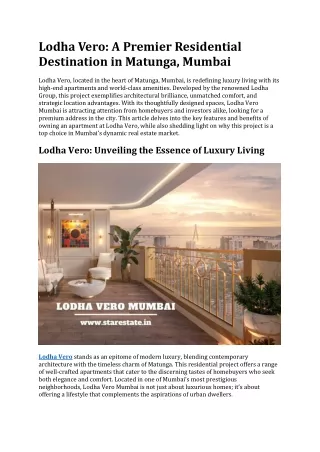 Lodha Vero | Flats in Matunga Mumbai