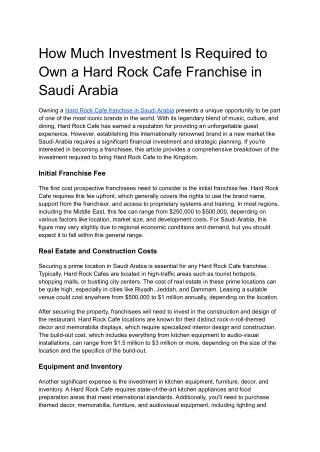 How Much Investment Is Required to Own a Hard Rock Cafe Franchise in Saudi Arabia