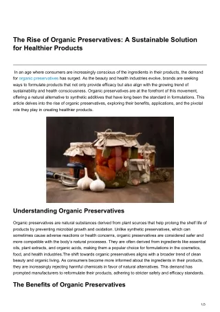 The Rise of Organic Preservatives A Sustainable Solution for Healthier Products