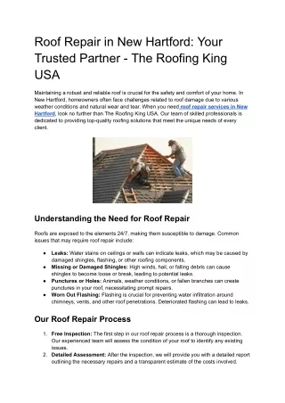 Roof Repair in New Hartford_ Your Trusted Partner - The Roofing King USA