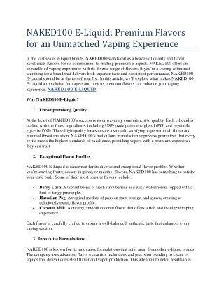 NAKED100 E-Liquid: Premium Flavors for an Unmatched Vaping Experience
