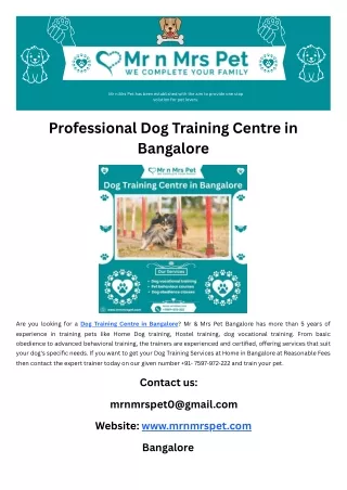 Professional Dog Training Centre in Bangalore