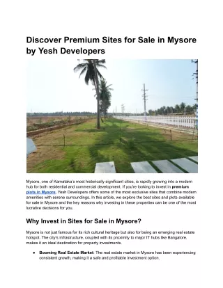 Discover Premium Sites for Sale in Mysore by Yesh Developers