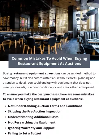 Common Mistakes To Avoid When Buying Restaurant Equipment At Auctions