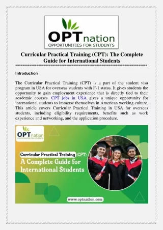 Curricular Practical Training (CPT)- The Complete Guide for International Students in USA