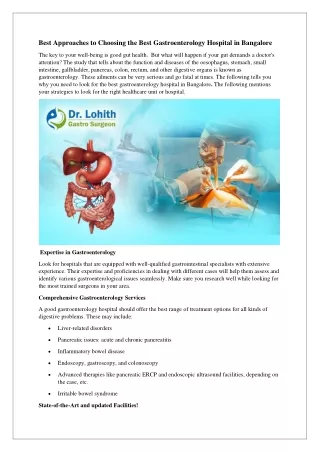 Best Approaches to Choosing the Best Gastroenterology Hospital in Bangalore