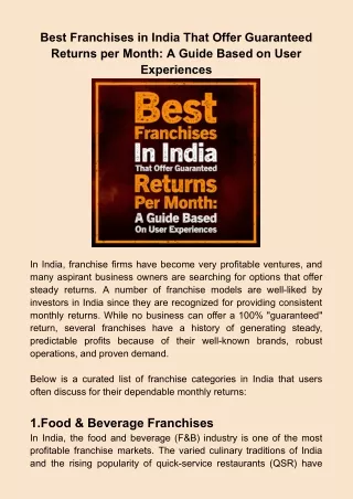 Best Franchises in India That Offer Guaranteed Returns per Month_ A Guide Based on User Experiences