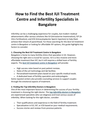 How to Find the Best IUI Treatment Centre and Infertility Specialists in Bangalore