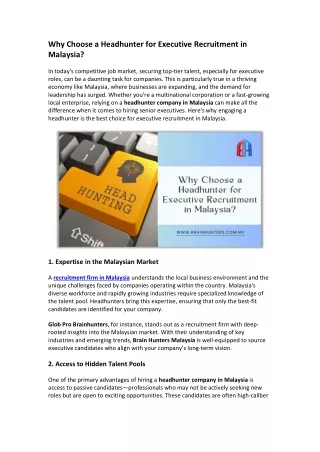 Why Choose a Headhunter for Executive Recruitment in Malaysia