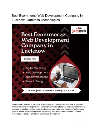 Best Ecommerce Web Development Company in Lucknow - Jamtech Technologies