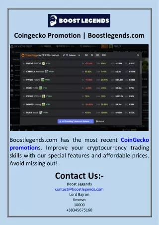 Coingecko Promotion  Boostlegends.com
