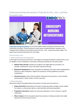 Endoscopy Nursing Interventions: Protocols for Pre-, Intra-, and Post