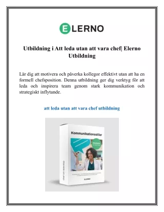 Utbildning i Att leda utan att vara chef  Elerno Utbildning