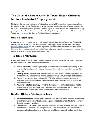 The Value of a Patent Agent in Texas- Expert Guidance for Your Intellectual Property Needs