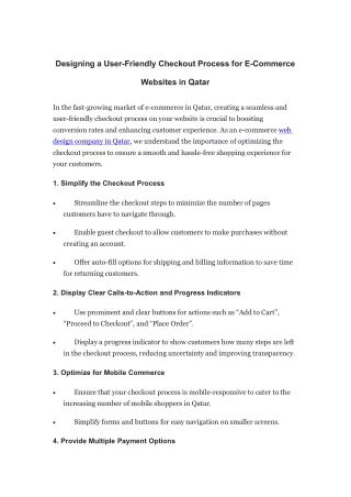 Designing a User-Friendly Checkout Process for E-Commerce Websites in Qatar