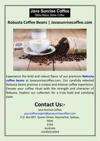 Robusta Coffee Beans  Javasunrisecoffee.com