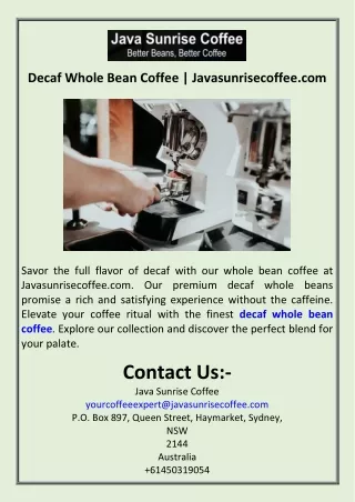 Decaf Whole Bean Coffee  Javasunrisecoffee.com