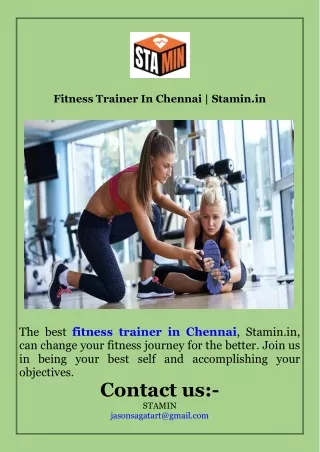 Fitness Trainer In Chennai  Stamin.in