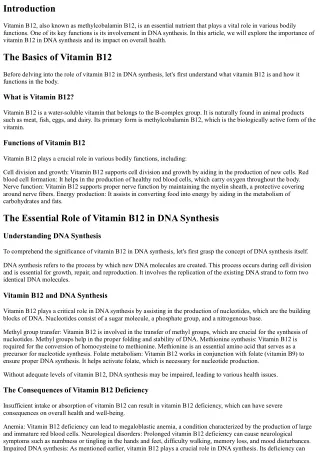 The Essential Role of Vitamin B12 in DNA Synthesis