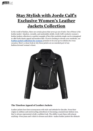 Stay Stylish with Jorde Calf’s Exclusive Women’s Leather Jackets Collection