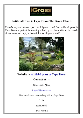 Artificial Grass in Cape Town  The Green Choice