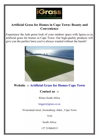 Artificial Grass for Homes in Cape Town  Beauty and Convenience